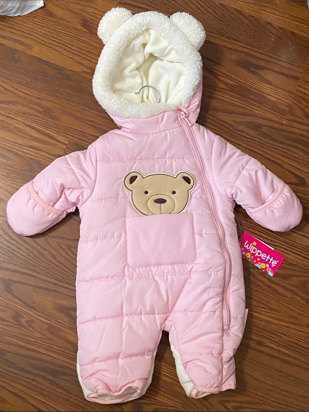 Wippette Light Pink Baby Bear One-Piece Snowsuit with Hood